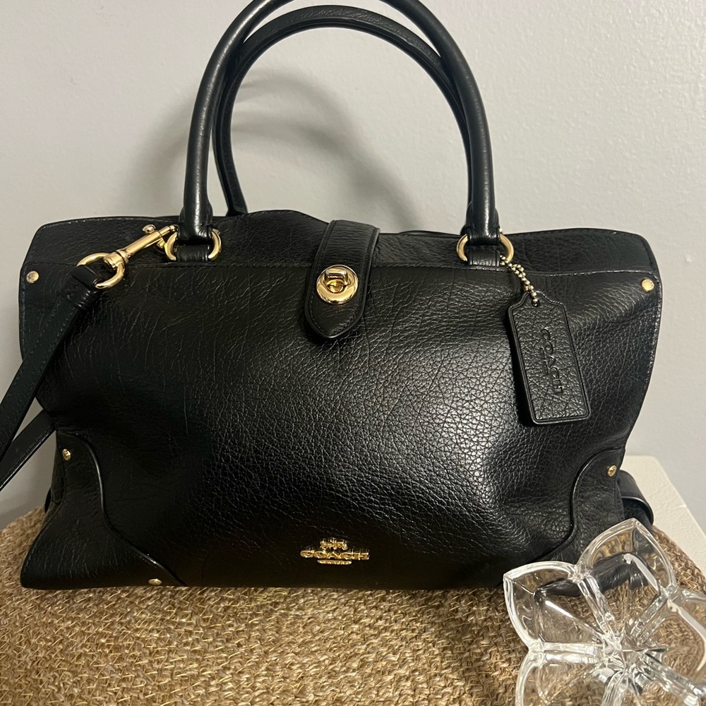 Coach Black Leather Satchel with Gold Accents